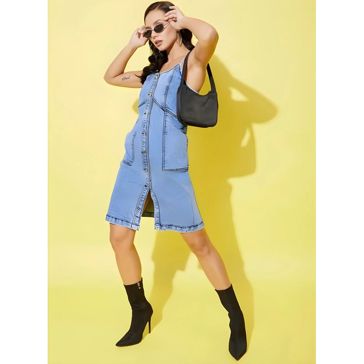 Women's Denim Solid Sleeveless Dress (blue) | Women Signature Collection