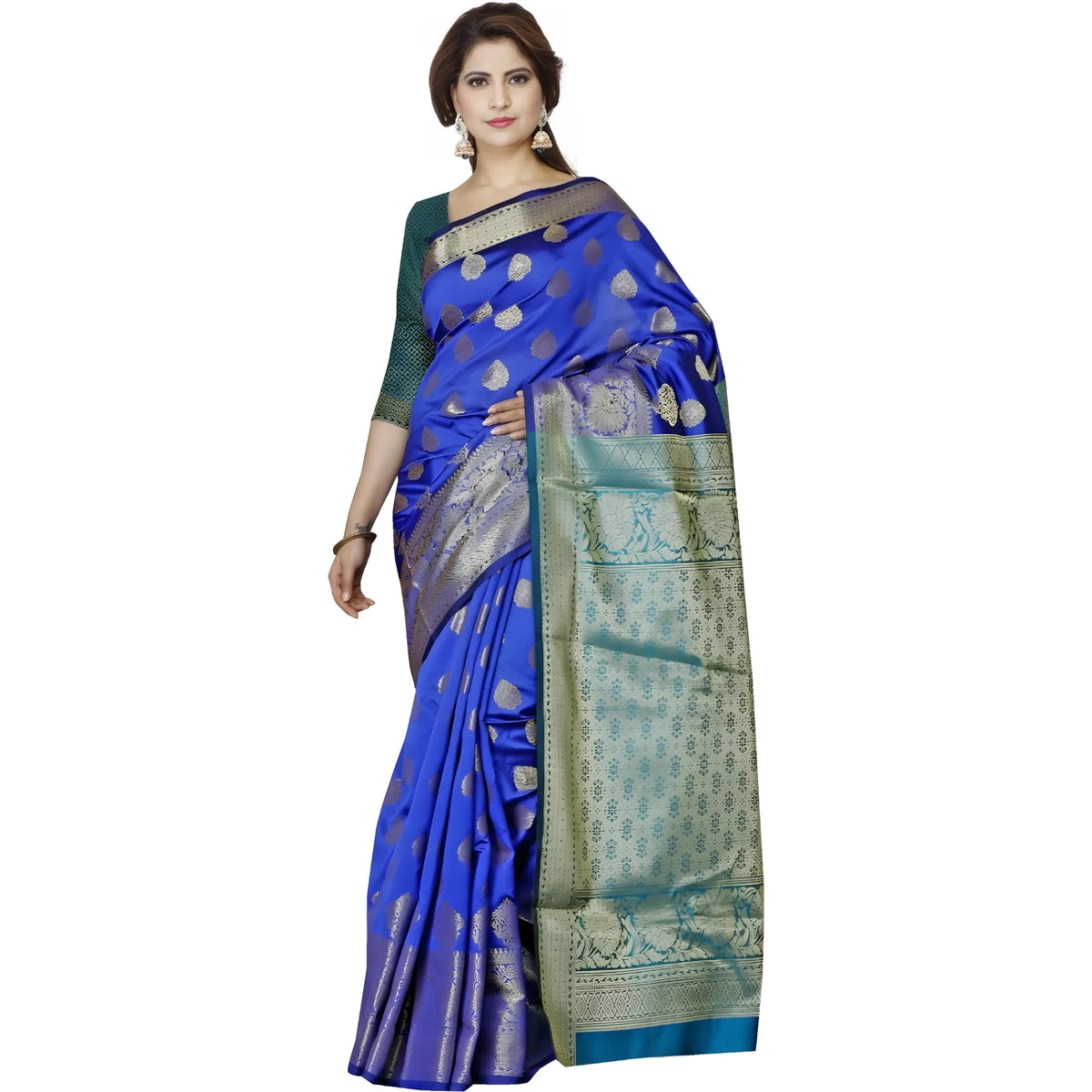 Women's Jacquard Woven Saree With Unstitched Blouse 5.5mtr (blue) | Women Signature Collection