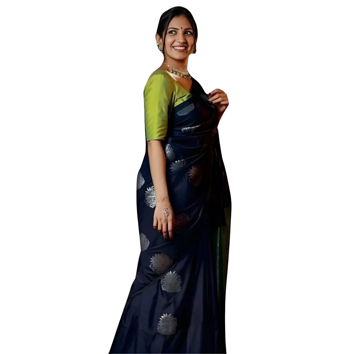Women's Silk Printed Saree With Unstitched Blouse 5.5mtr (navy Blue) | Women Signature Collection