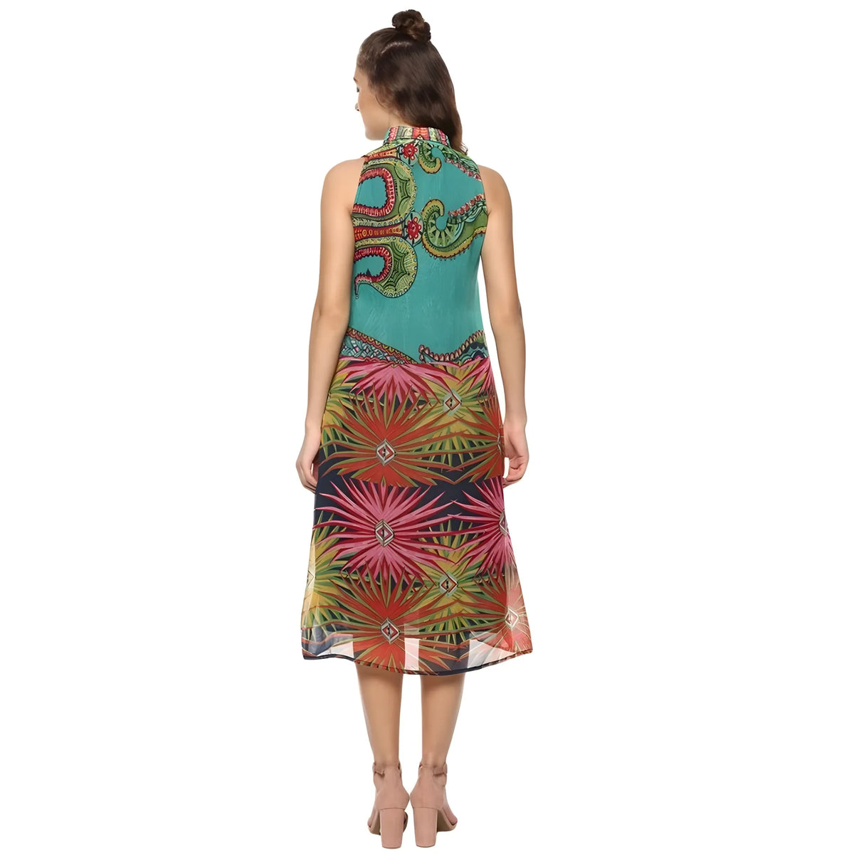 Women's Polyester Floral Sleeveless Below Knee Dress (multicolor) | Women Signature Collection