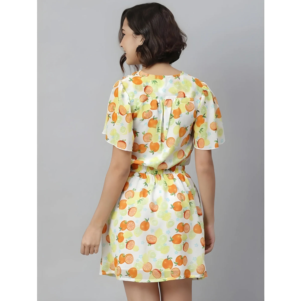 Women's Polyester Printed Flutter Above Knee Dress (orange Yellow) | Women Signature Collection