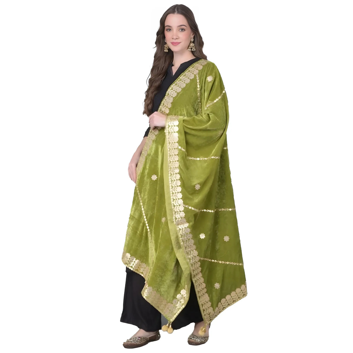 Women's Velvet Gotta Patti Dupatta (olive, Length: 2.25 To 2.50 Mtr) | Women Signature Collection