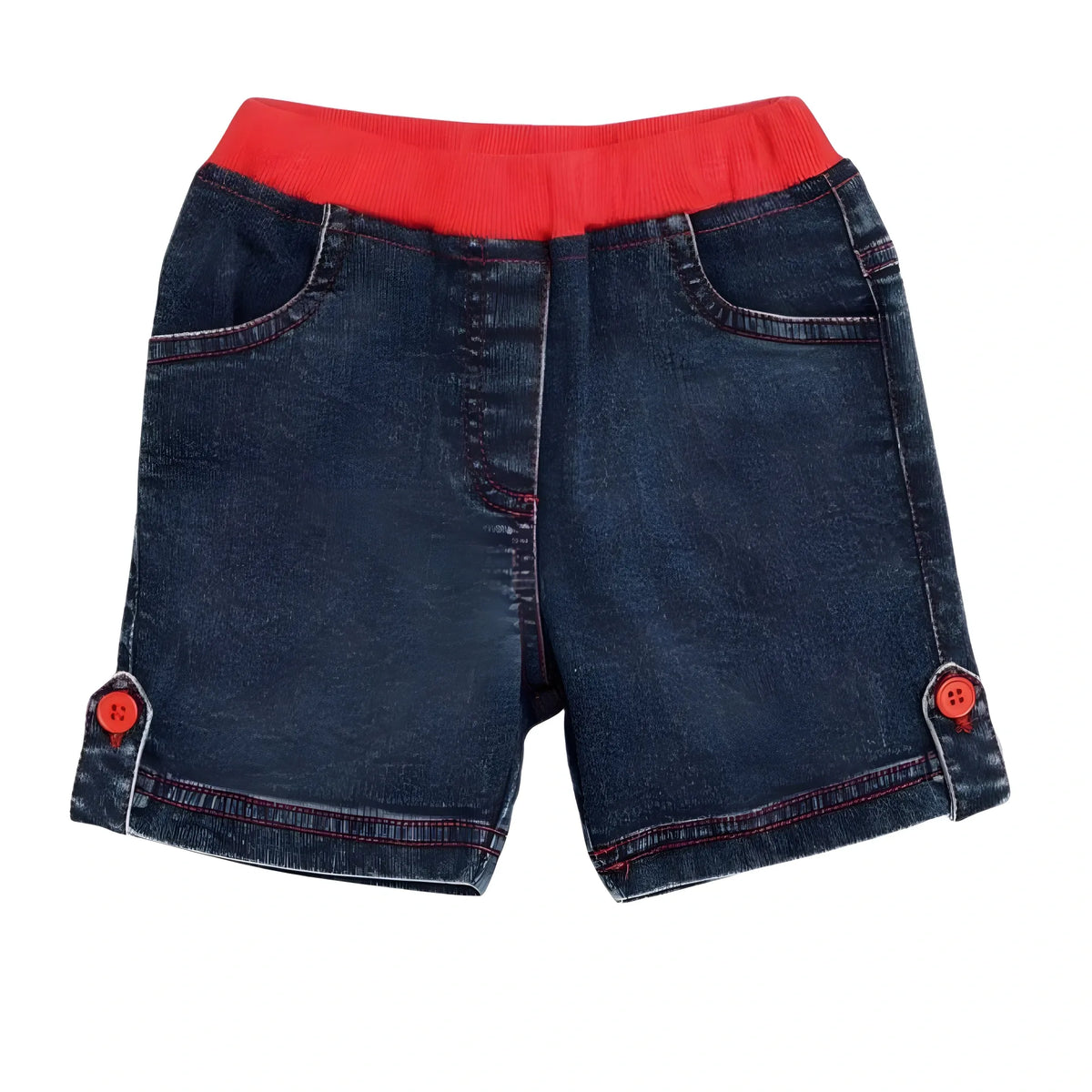 Girl's Denim Lace Inserts Sleeveless Shorts (Blue-Red)