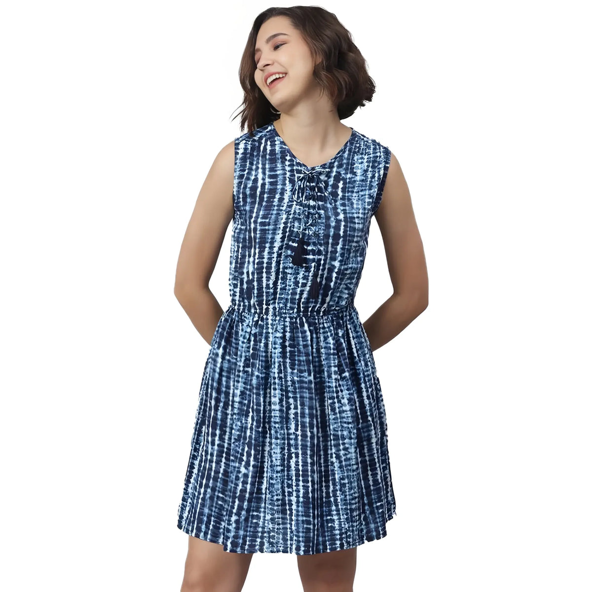 Women's Rayon Tie &amp; Dye Sleeveless Above Knee Dress (blue) | Women Signature Collection