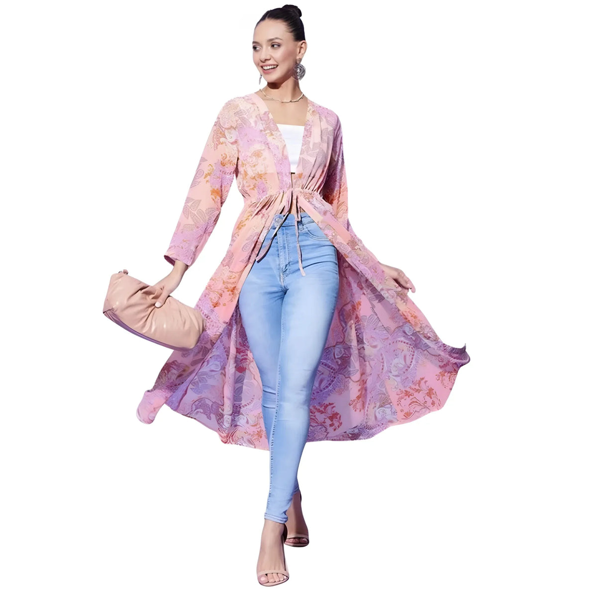 Women's Polyester Floral Long Sleeves Shrug (peach) | Women Signature Collection