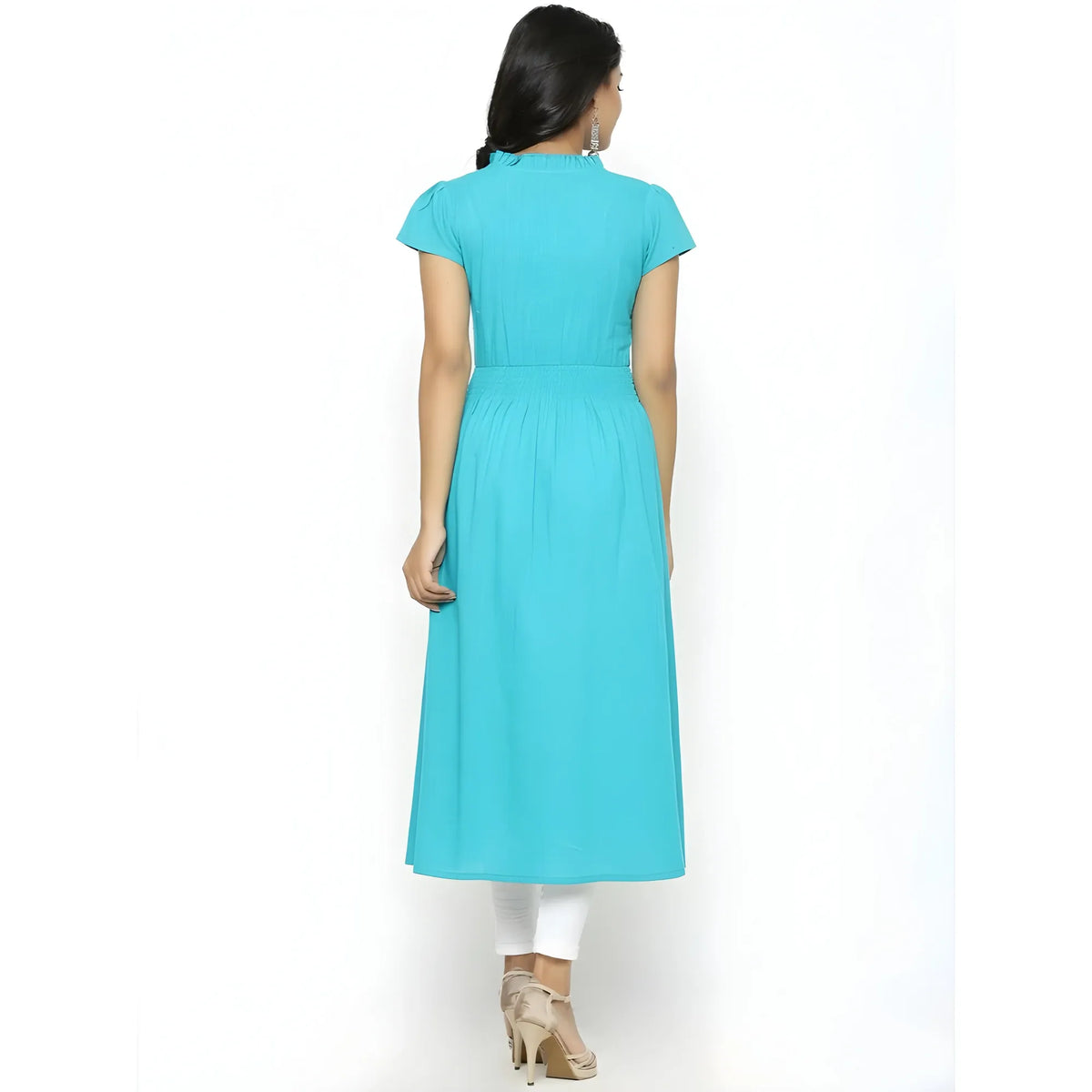 Women's Casual Short Sleeve Embroidery Cotton Slub Kurti (torque Green) | Women Signature Collection
