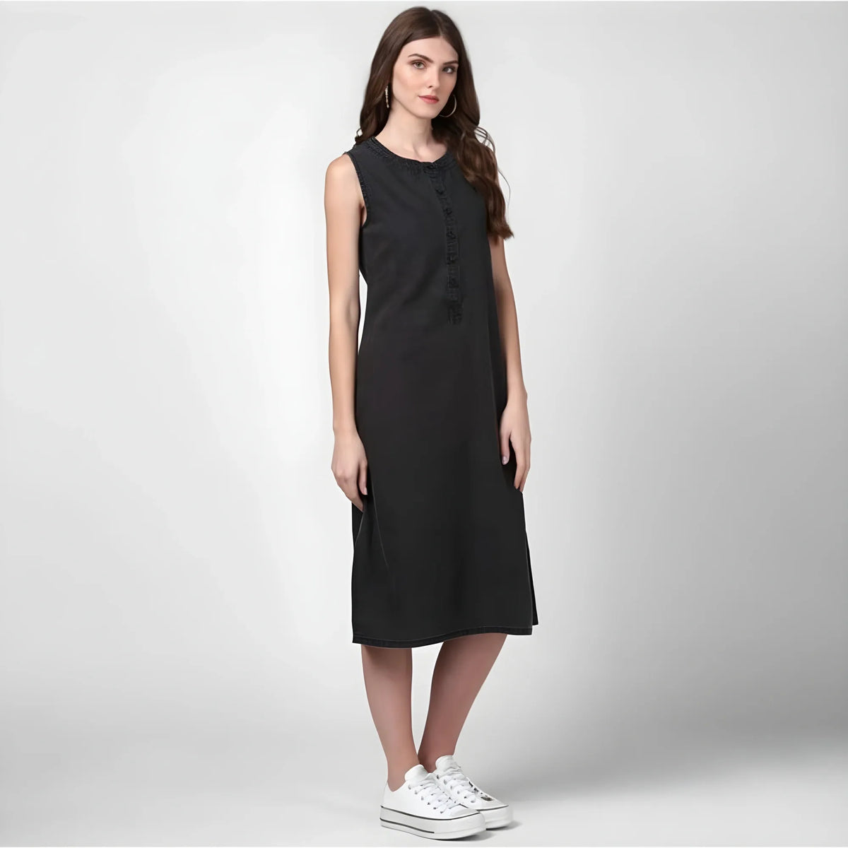 Women's Denim Solid Sleeveless Dress (black) | Women Signature Collection