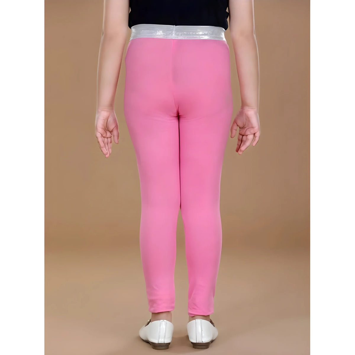 Girl's Cotton Lycra Star Print Elasticated Leggings (Pink)