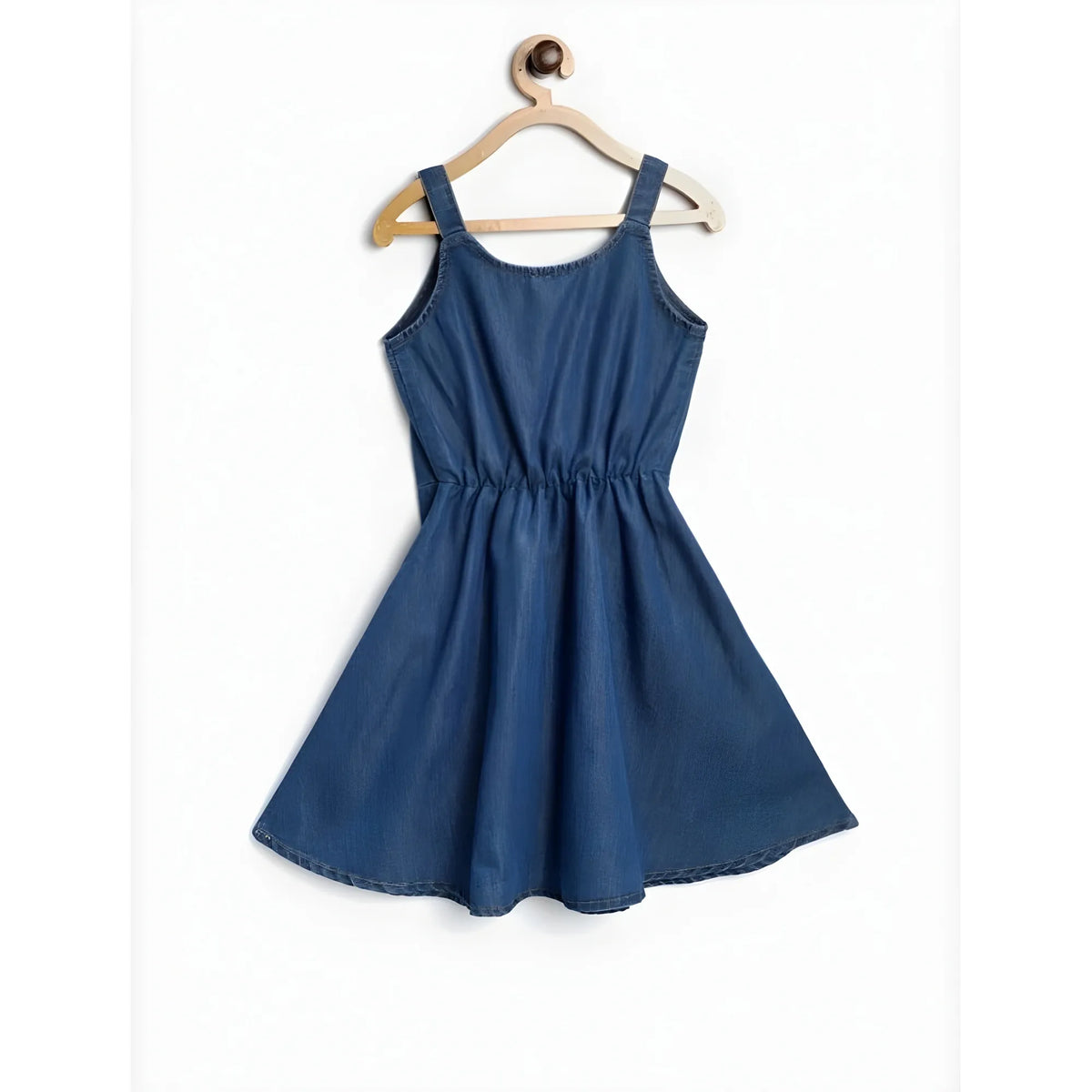 Girl's Denim Printed Short Sleeve Dress With Straps (blue) | Kids Signature Collection