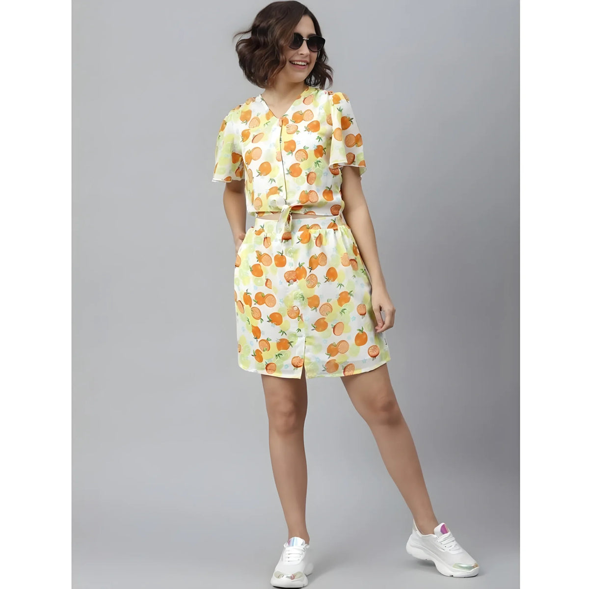 Women's Polyester Printed Flutter Above Knee Dress (orange Yellow) | Women Signature Collection