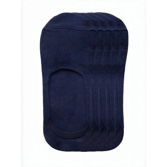 5 Pairs Unisex Casual Cotton Blended Solid No-show Socks (Navy)
