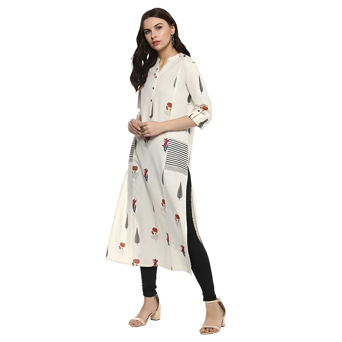 Women's Khadi Printed A Line Kurti (off White, Khadi) | Women Signature Collection