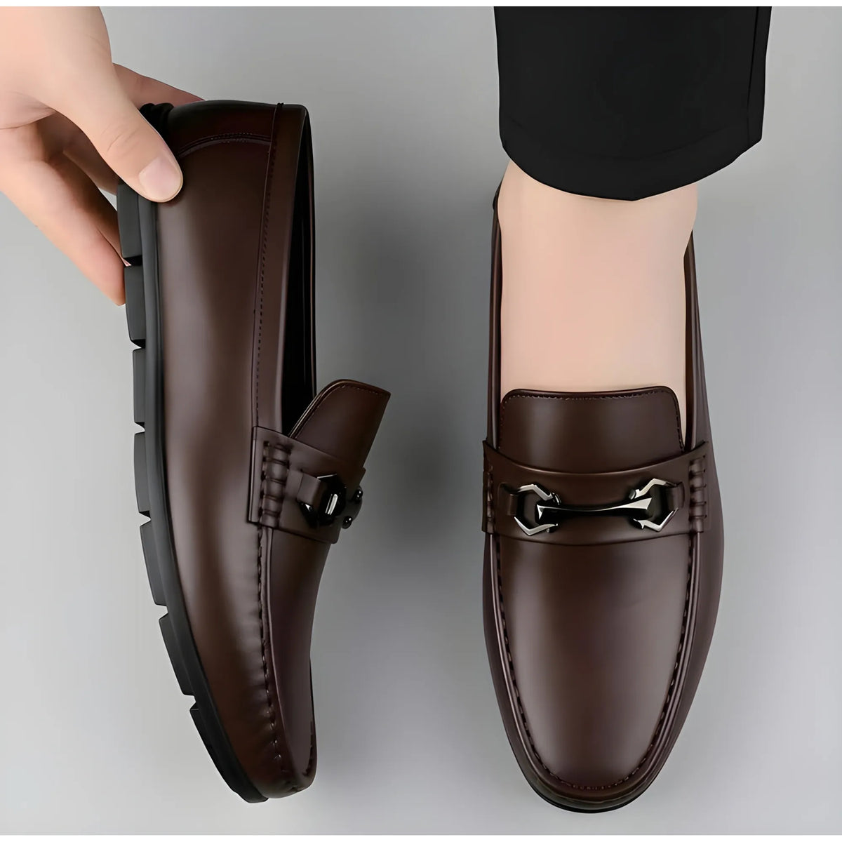 Umber Men's Synthetic Leather Solid Slip-On Casual Loafers With Metal Bit