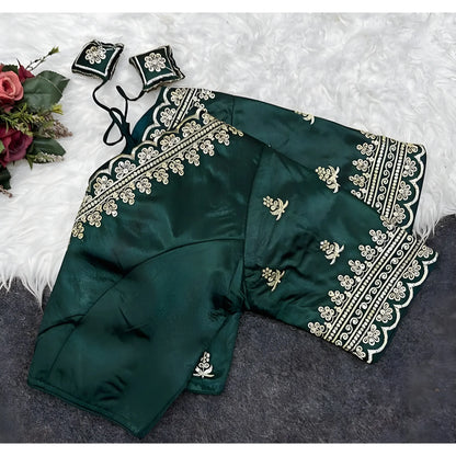 Jade Women's Satin Embroidered Half sleeve V-Neck Padded Readymade Blouse