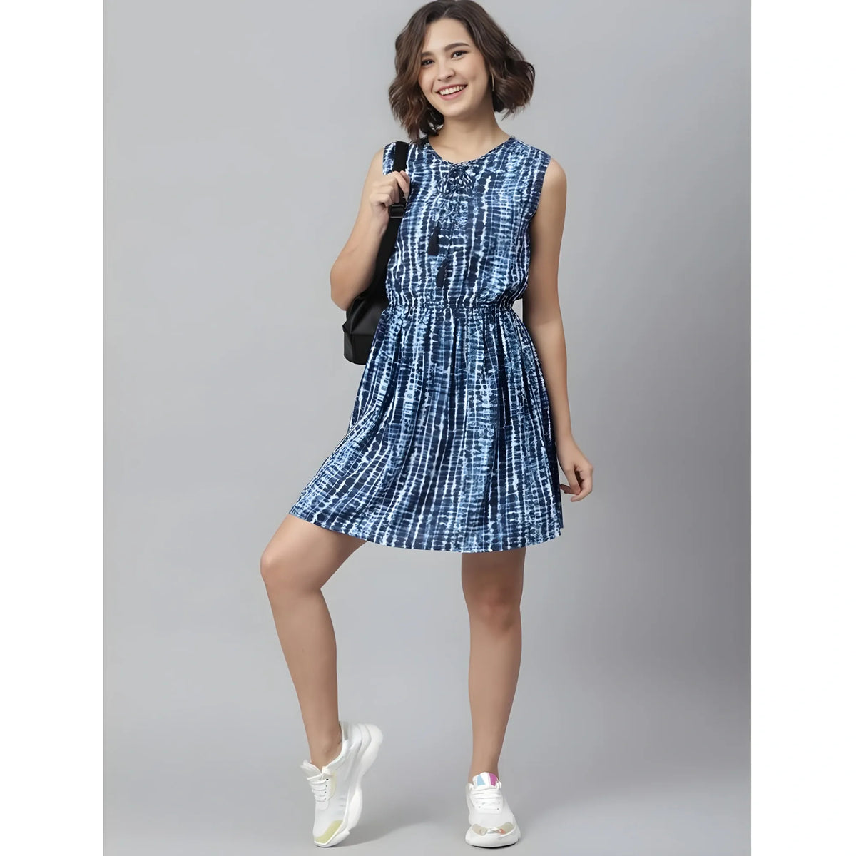 Women's Rayon Tie &amp; Dye Sleeveless Above Knee Dress (blue) | Women Signature Collection