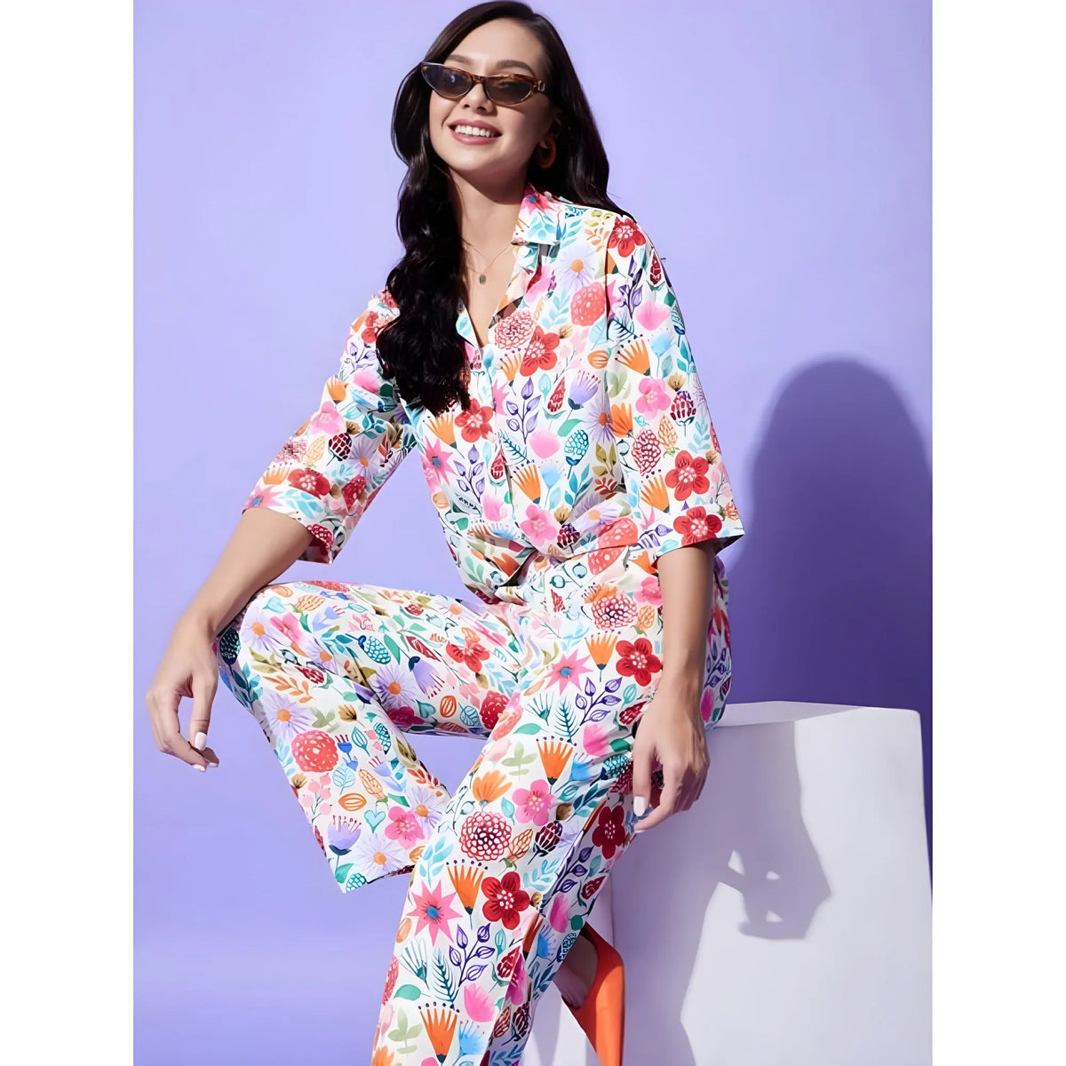 Women's Polyester Floral 3 4th Sleeve Co Ord Set (multicolor) | Women Signature Collection
