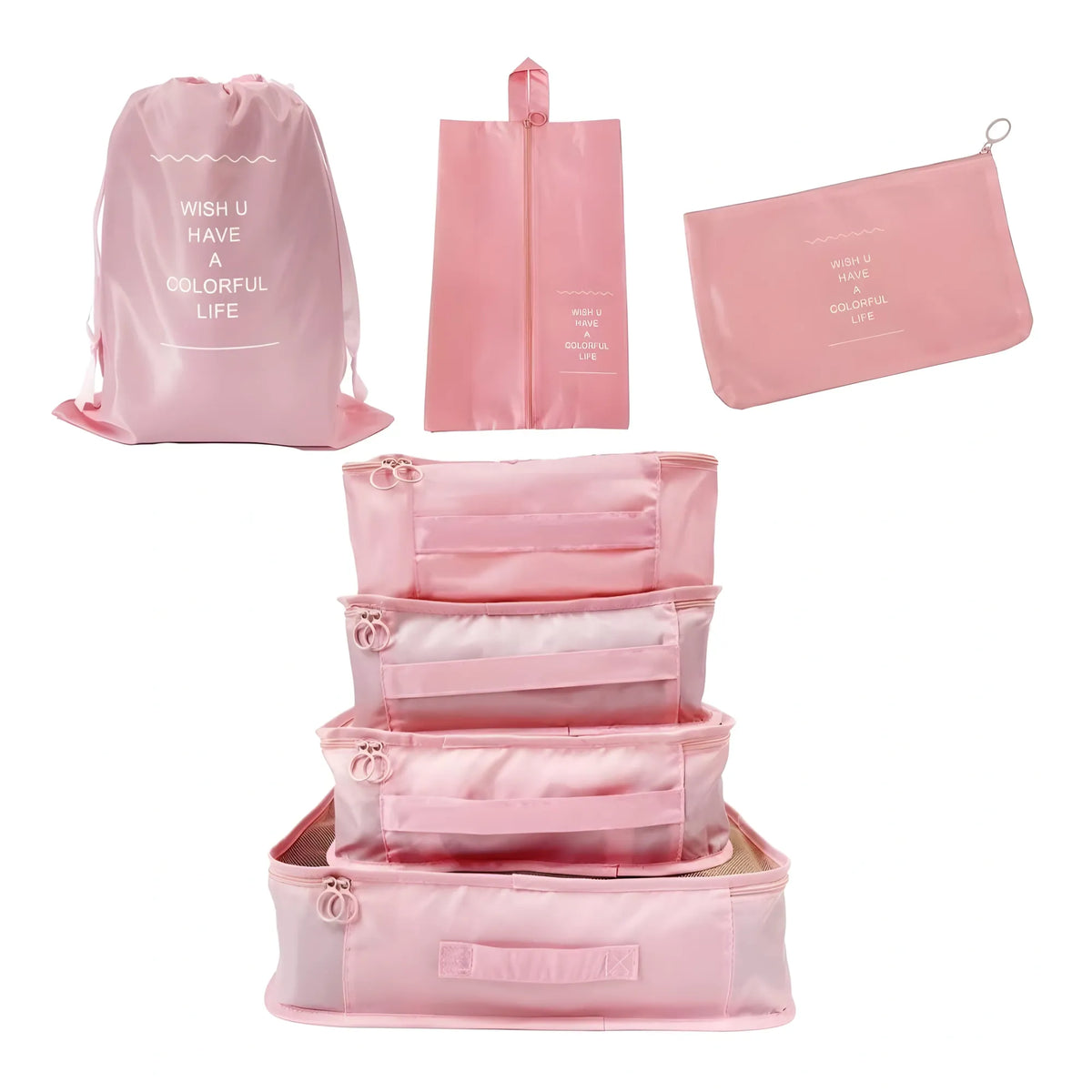 Rose Solid Nylon 7 Pcs Travel Waterproof Storage Bag