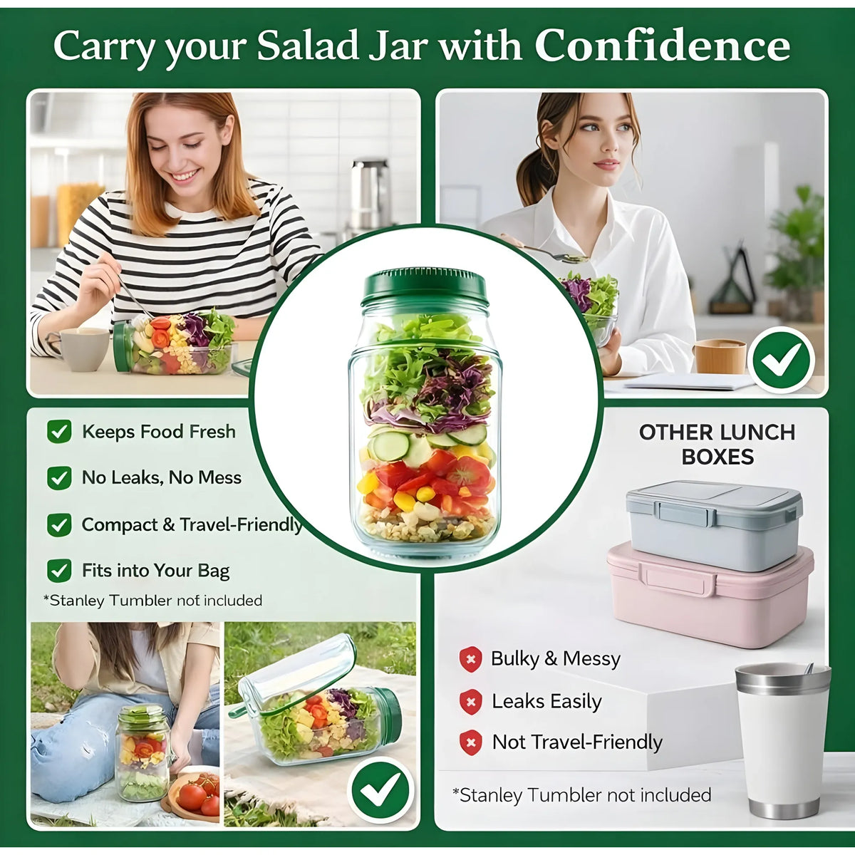 Jade Essential Plastic Salad Container With Dressing Cup