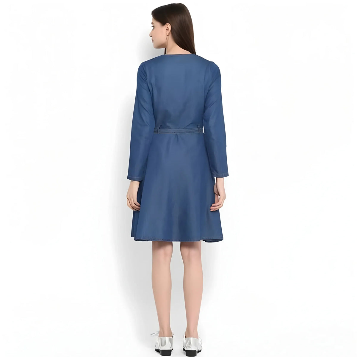 Women's Denim Washed Regular Sleeves Dress (blue) | Women Signature Collection