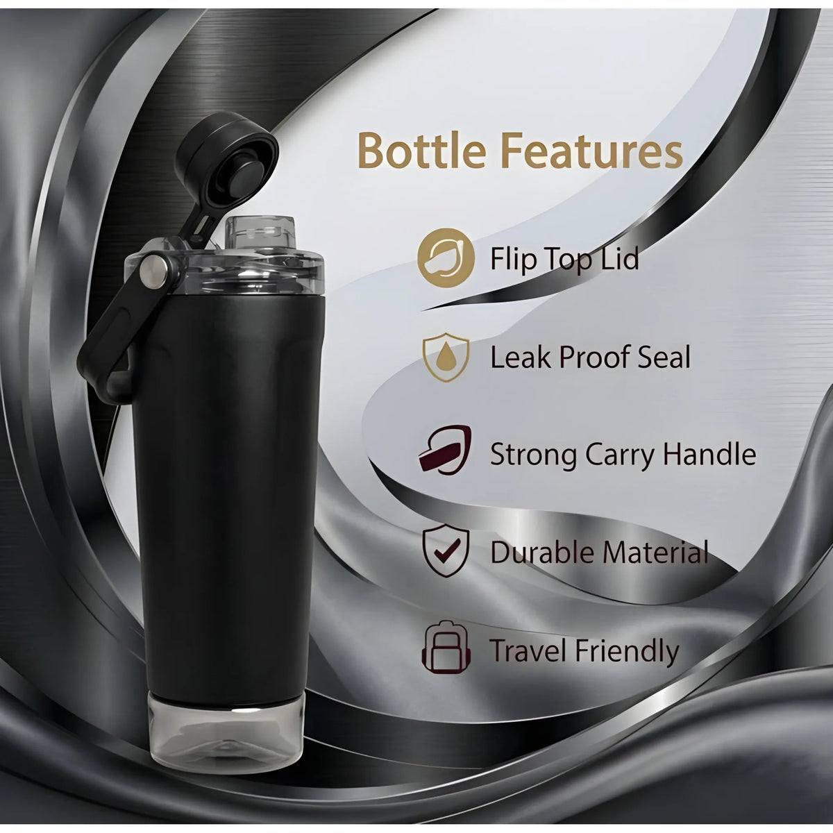 Prism Essential Stainless Steel Gym Water Bottle with Carry Strap