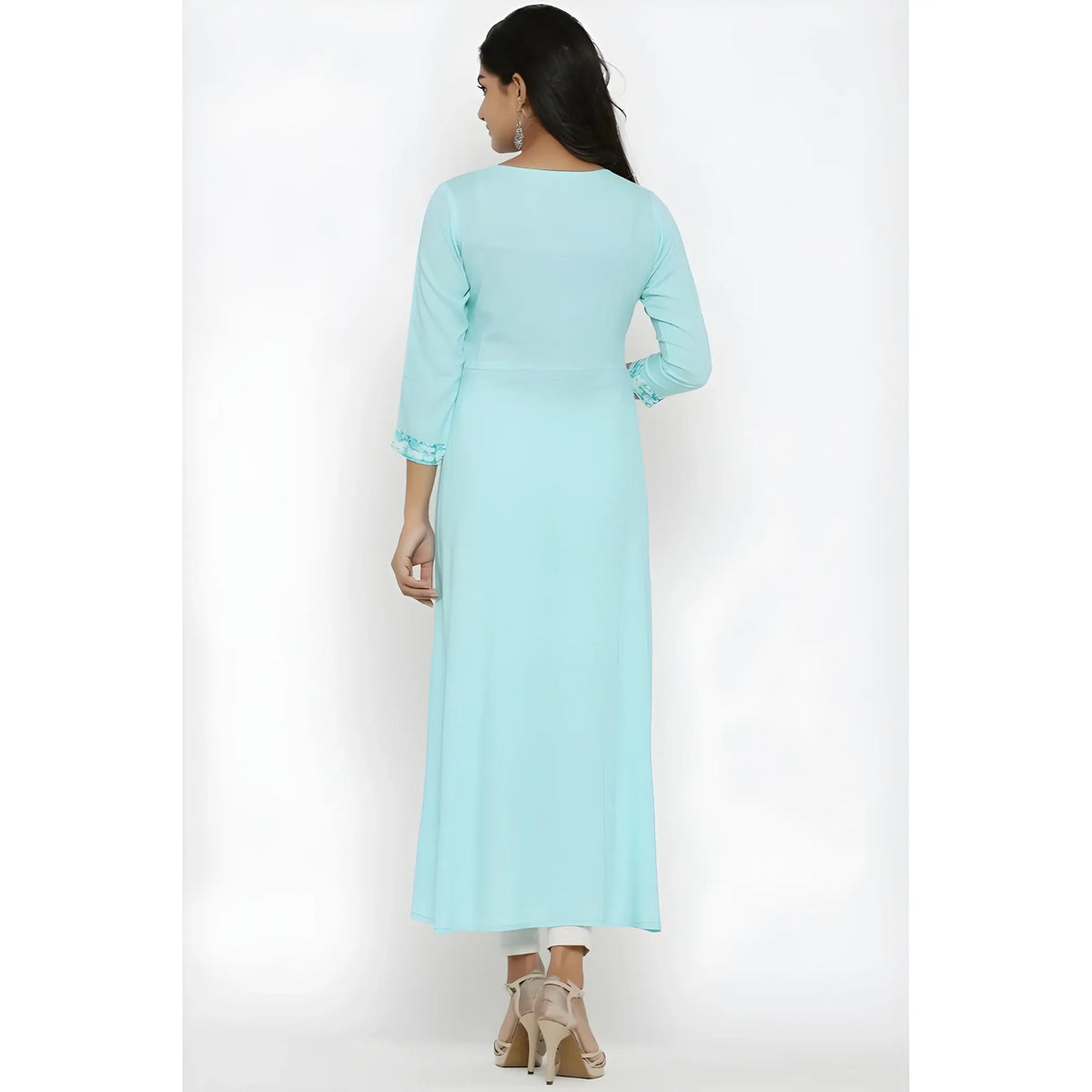 Women's Casual 3/4 Th Sleeve Embroidery Rayon Kurti (sky Blue) | Women Signature Collection