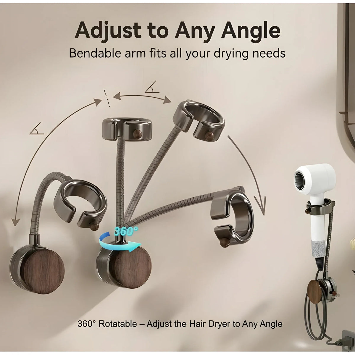 Onyx Essential Wood-Plastic Hair Dryer Holder