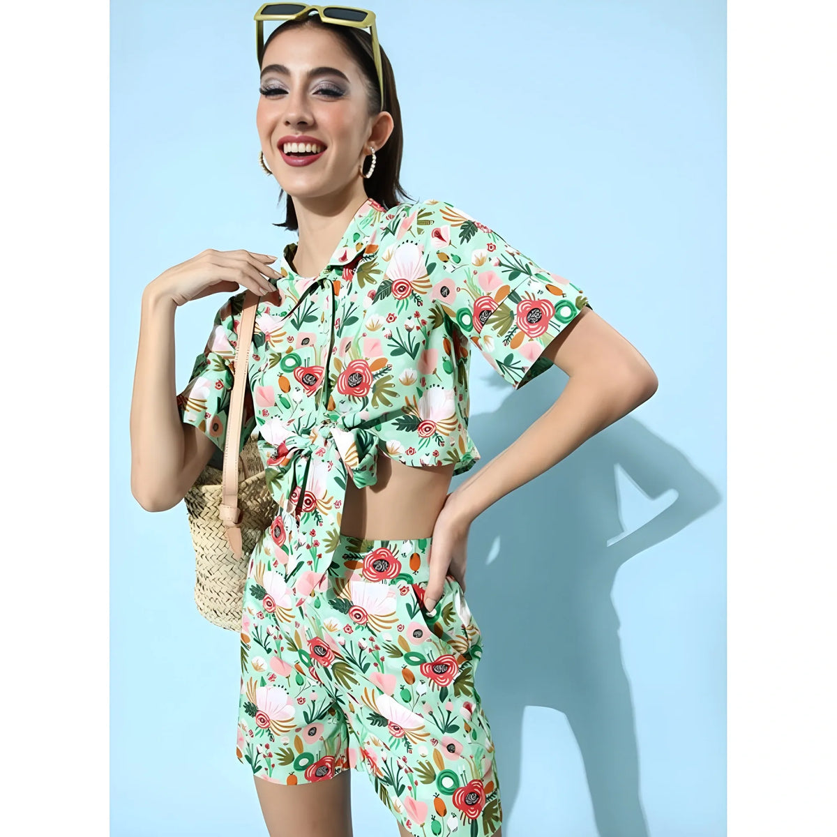 Women's Polyester Floral Short Sleeve Co Ord Set (multicolor) | Women Signature Collection