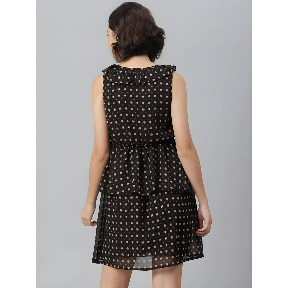 Women's Polyester Peplum Sleeveless Above Knee Dress (black) | Women Signature Collection