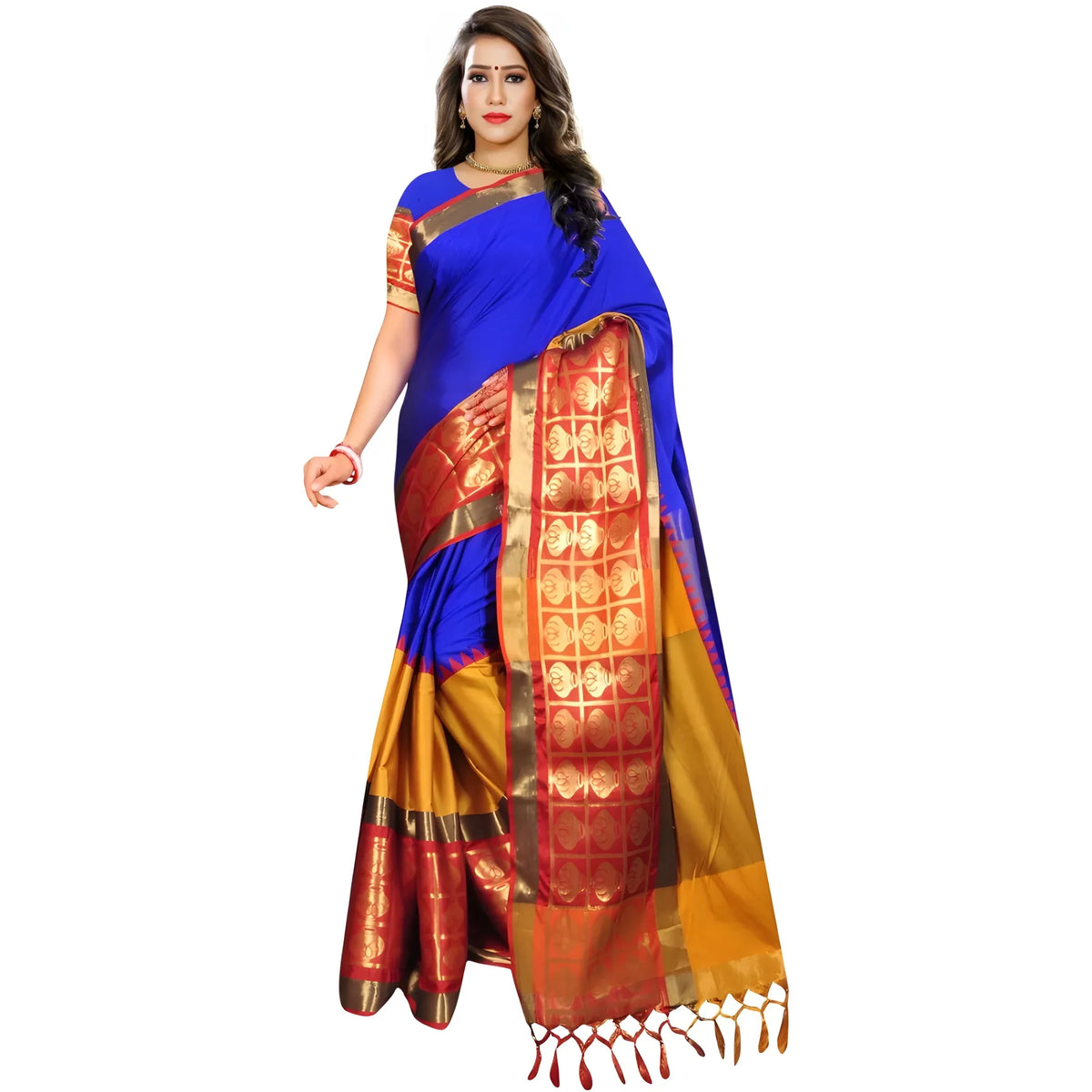 Women's Jacquard Woven Saree With Unstitched Blouse 5.5mtr (blue) | Women Signature Collection