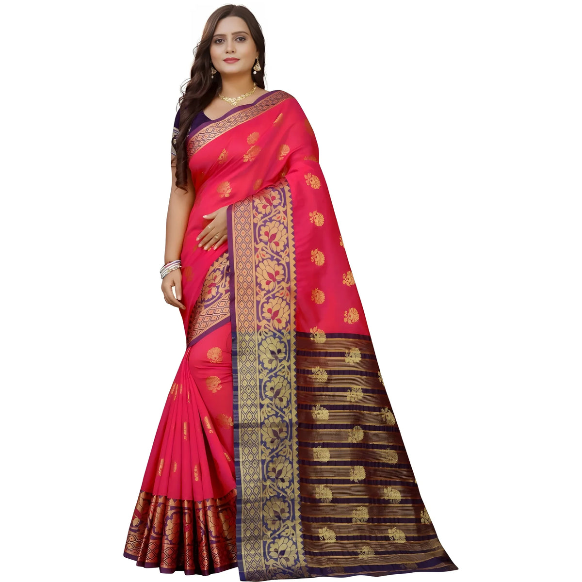 Women's Silk Blend Woven Saree With Unstitched Blouse 5.5mtr (multicolor) | Women Signature Collection