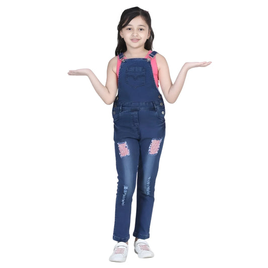 Azure Raya Patch Work Buttoned Dungaree