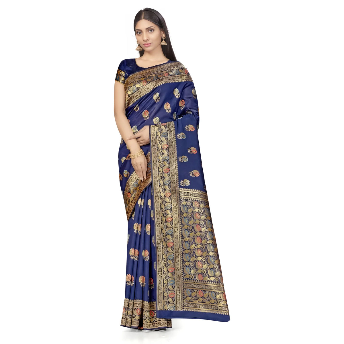 Women's Banarasi Silk Saree With Blouse (navy Blue, 5 6mtrs) | Women Signature Collection