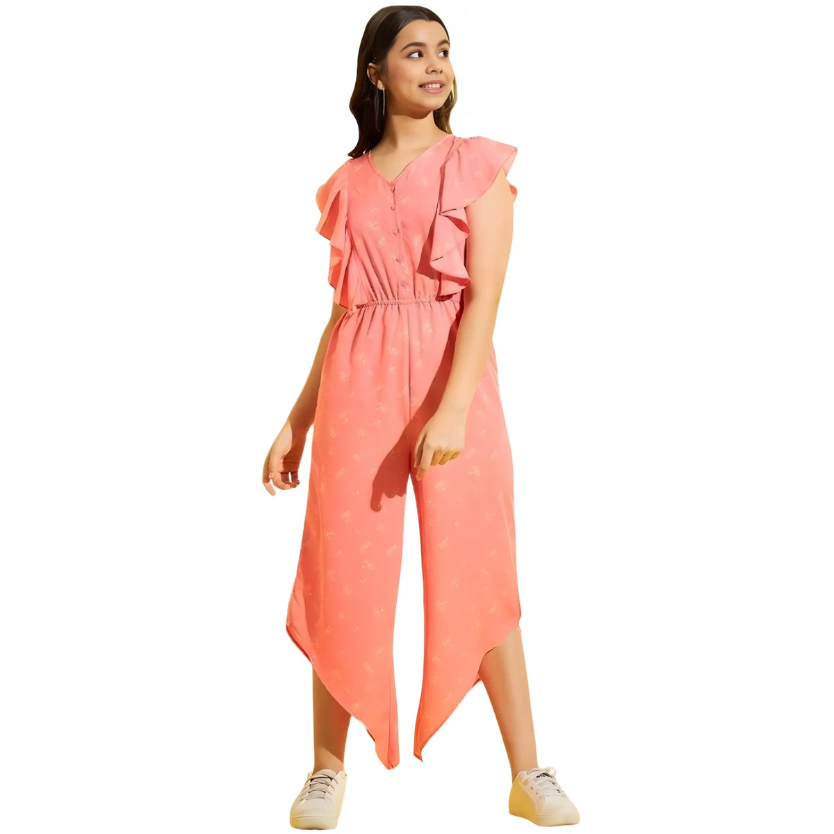 Girl's Polyester Floral Sleeveless Jumpsuit (pink) | Kids Signature Collection
