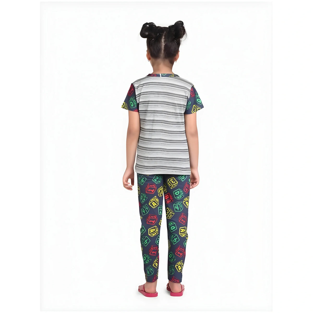 Girl's Cotton Hosiery Printed Night Suit Set (grey Green) | Kids Signature Collection