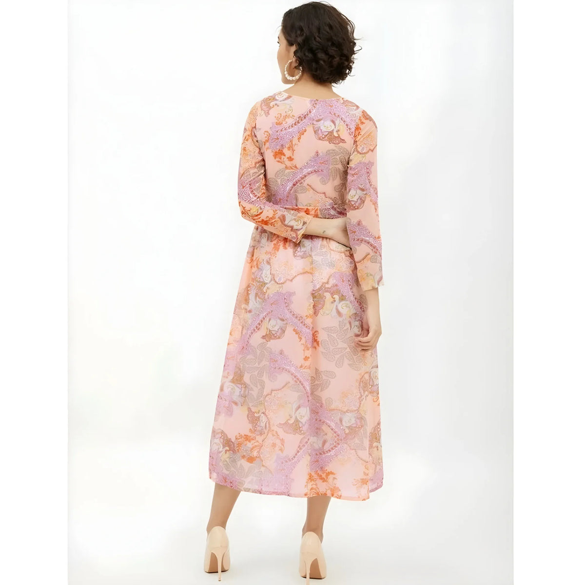 Women's Polyester Printed Long Sleeves Calf Length Dress (multicolor) | Women Signature Collection