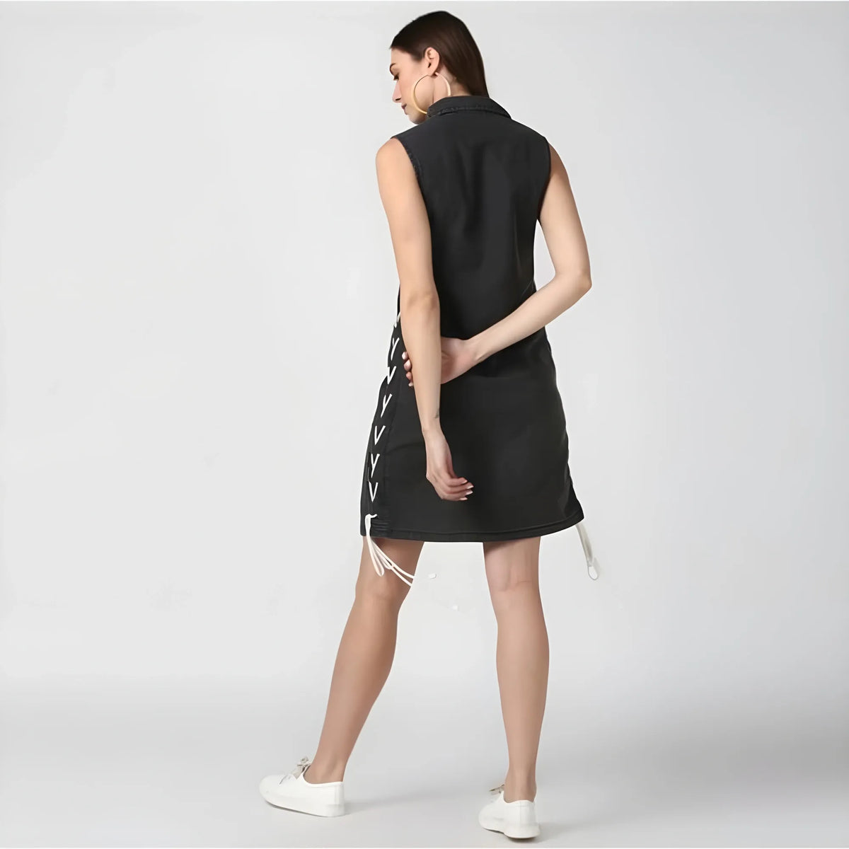 Women's Denim Solid Sleeveless Dress (black) | Women Signature Collection