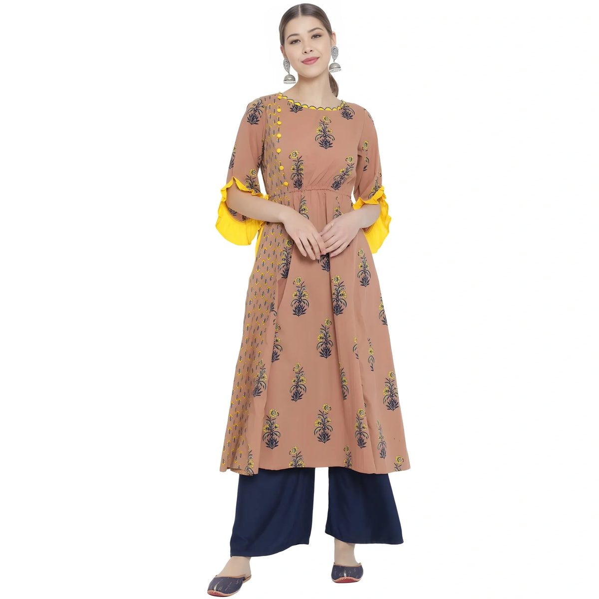 Women's Casual 3/4 Th Sleeve Floral Printed Cotton Kurti (multicolor) | Women Signature Collection