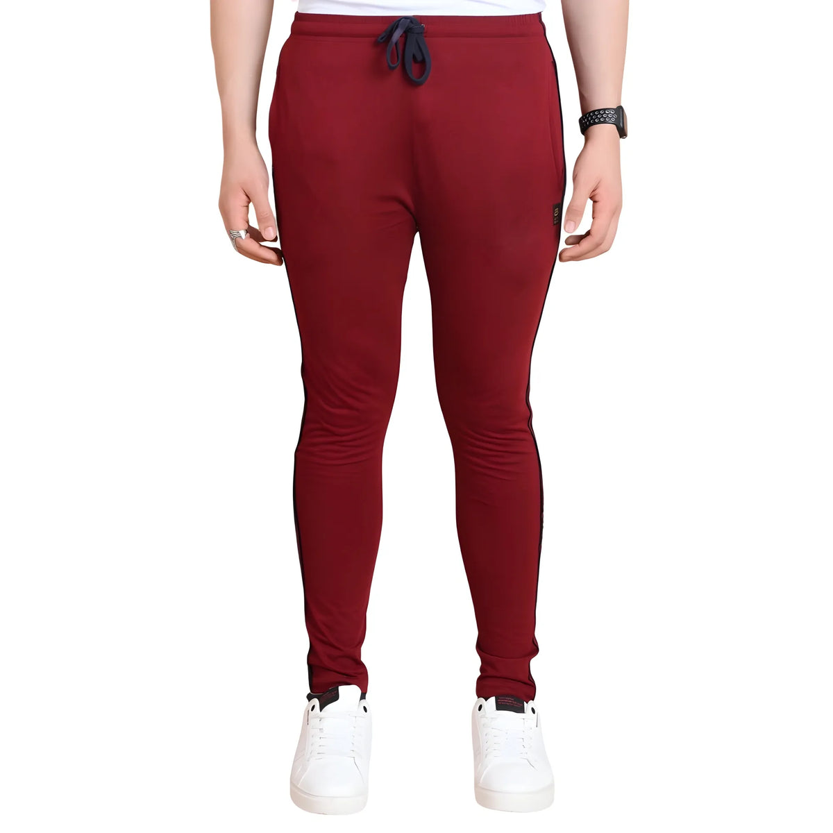 Men's Casual Cotton Striped Full Length Track Pant (maroon) | Men Signature Collection