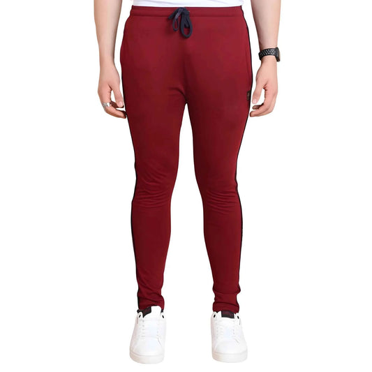 Burgundy Riva Casual Striped Full Length Track Pant