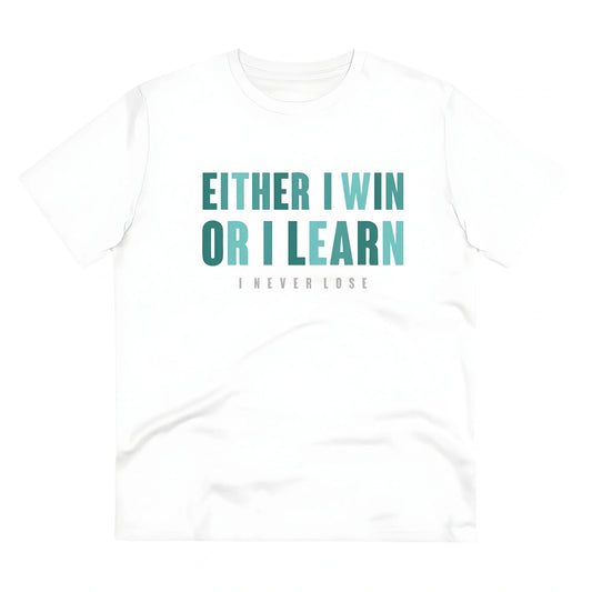 Men's PC Cotton Either I Win Or I Learn Printed T Shirt (Color: White, Thread Count: 180GSM)