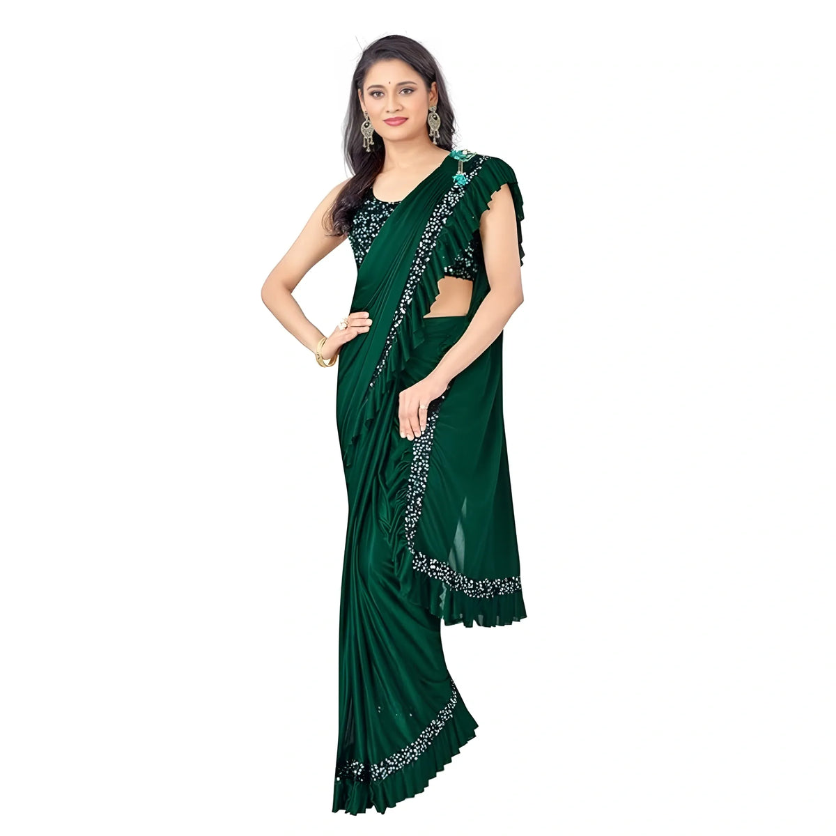 Women's Lycra Solid Saree With Unstitched Blouse (green, 5.5 Mtr) | Women Signature Collection