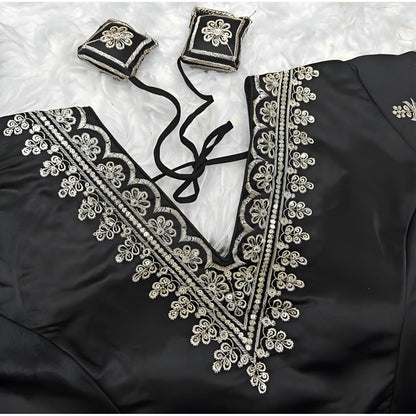 Onyx Women's Satin Embroidered Half sleeve V-Neck Padded Readymade Blouse