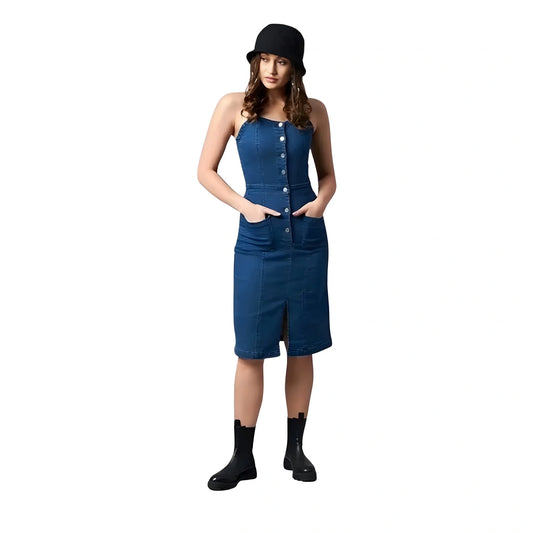 Women's Casual Denim Sleeveless Dress (blue) | Women Signature Collection