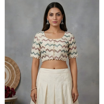 Ivory Pri Women's Cotton Printed Half sleeve Round Neck Padded Readymade Blouse