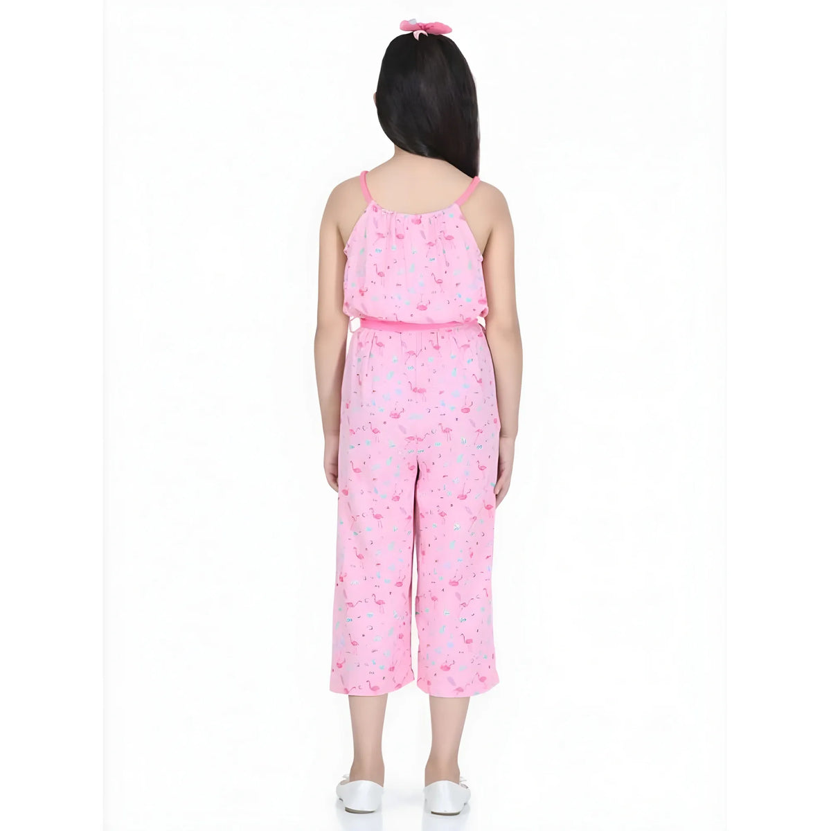 Girl's Rayon Flamingo Print Sleeveless Jumpsuit (pink) | Kids Signature Collection