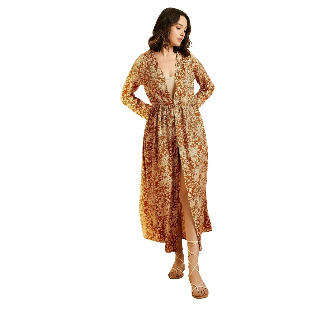 Women's Polyester Floral Long Sleeves Shrug (brown) | Women Signature Collection