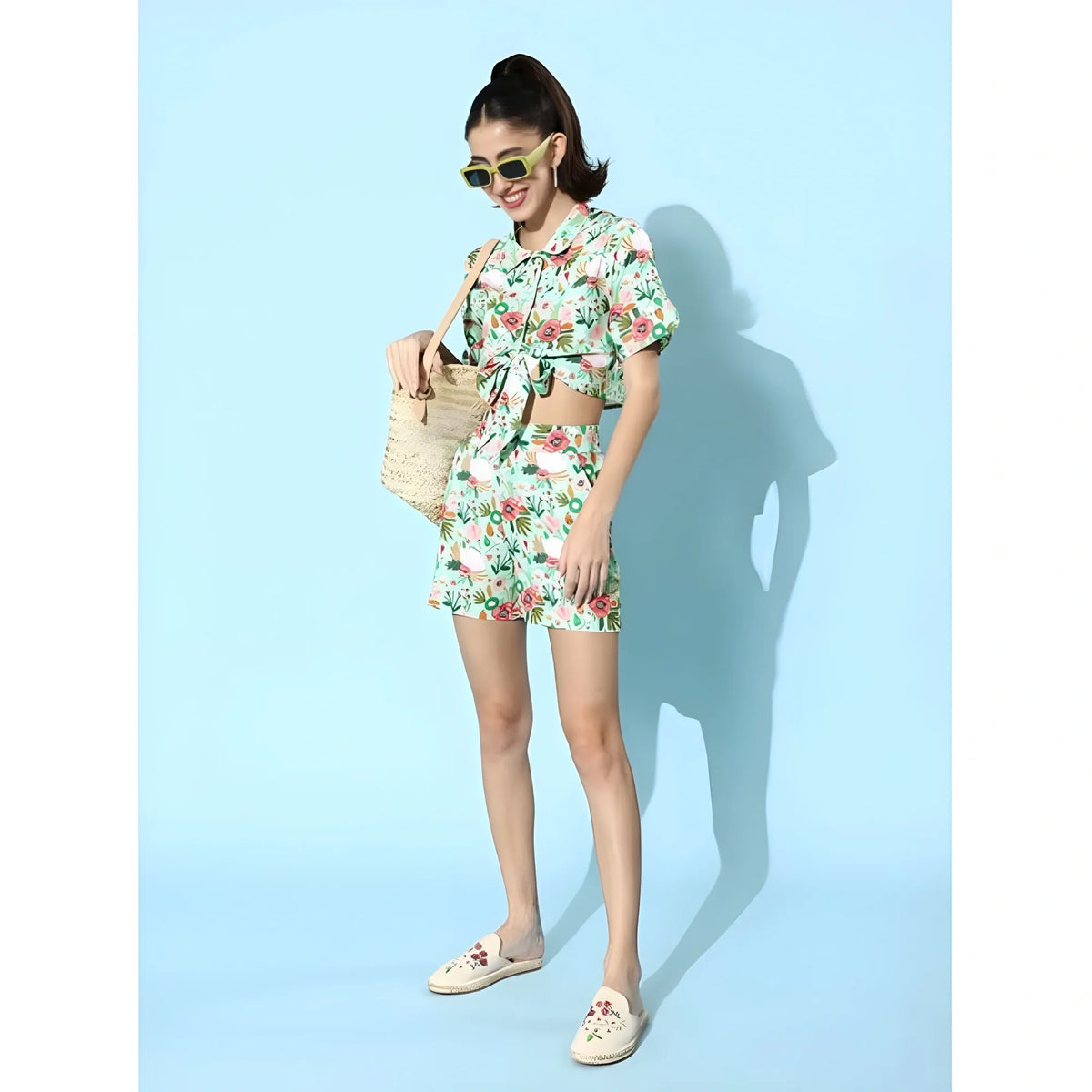 Women's Polyester Floral Short Sleeve Co Ord Set (multicolor) | Women Signature Collection