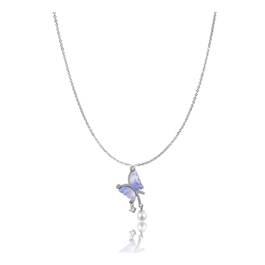 Women's Stainless Steel Butterfly Dailywear Pendent Delicate Chain (Silver Plated)