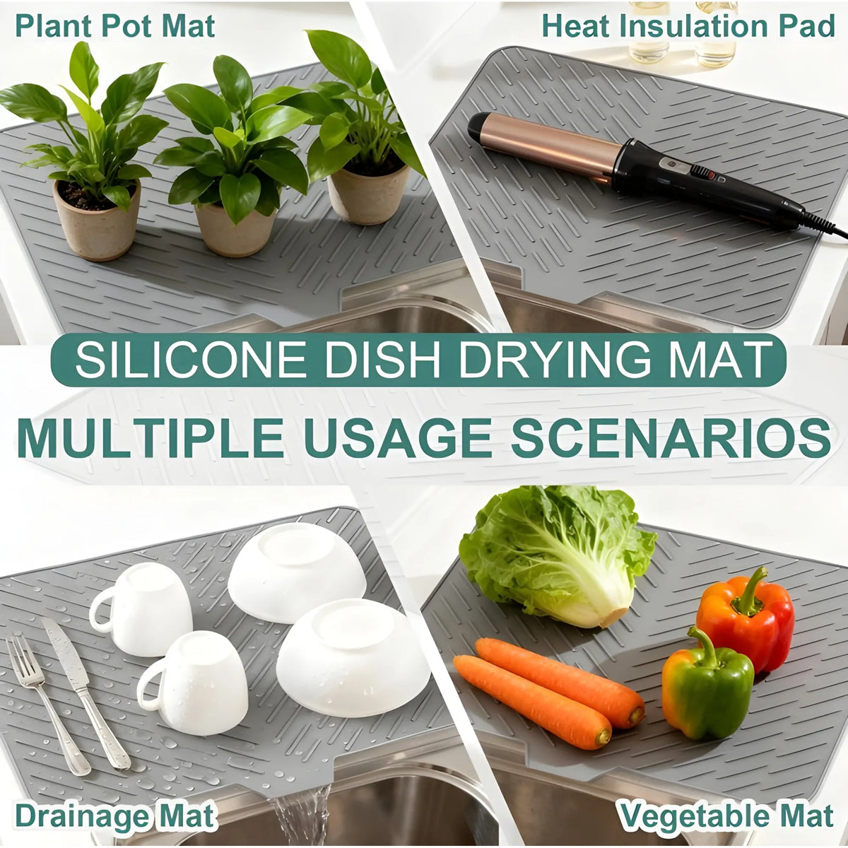 Slate Essential Silicone Dish Drying Mat Size 14*12 Inch
