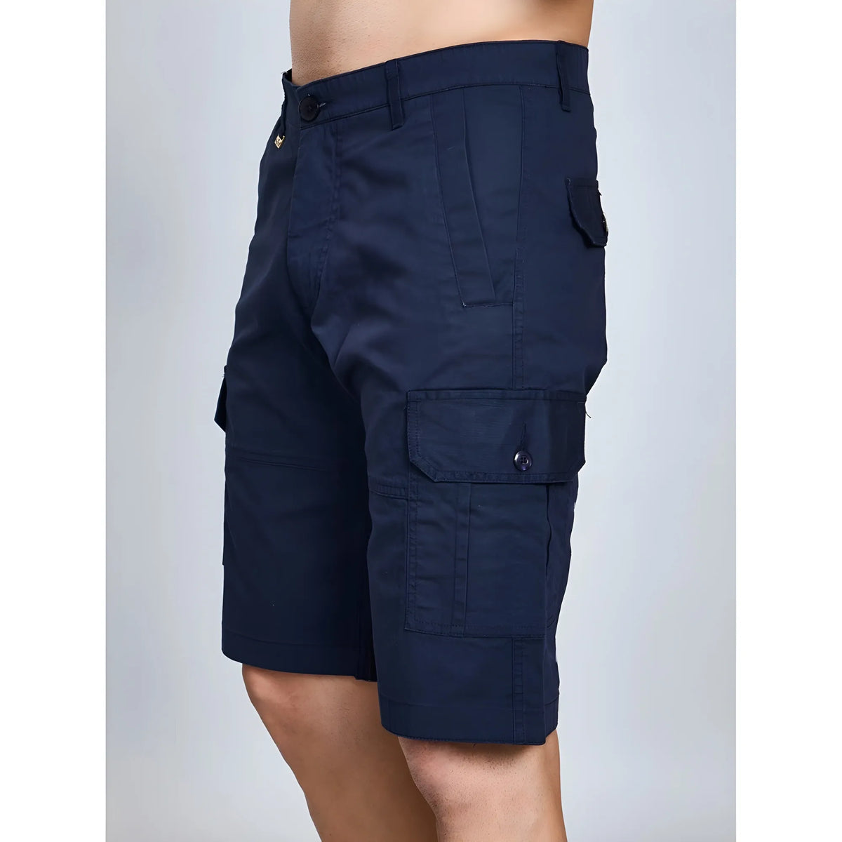 Men's Casual Cotton Solid Knee Length Cargo Shorts (navy) | Men Signature Collection